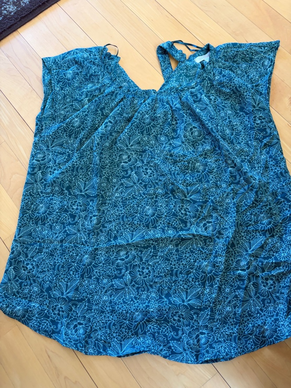 LC Lauren Conrad Teal Blue Floral Tie-Neck Tunic